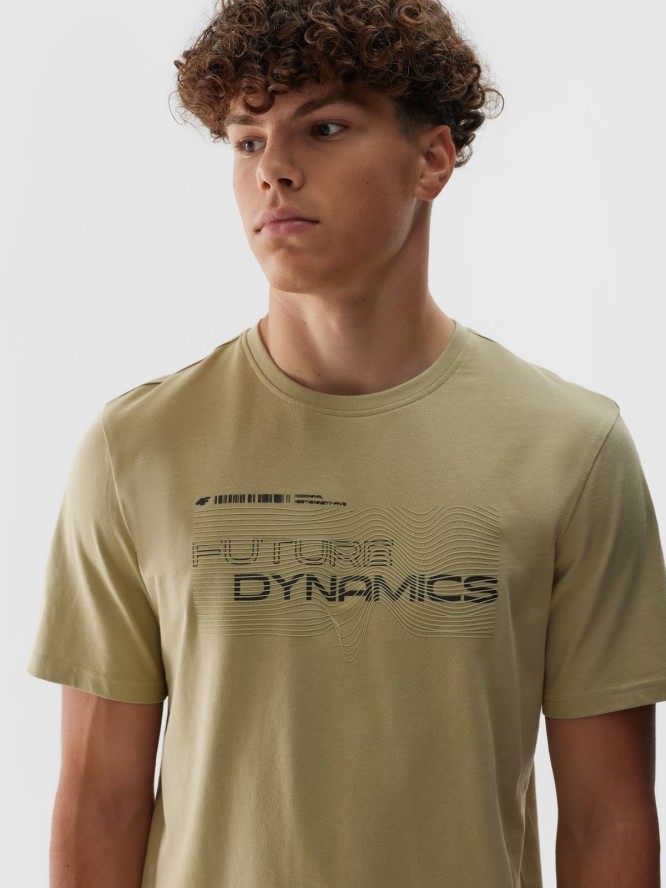 T-shirt regular z nadrukiem męski - khaki