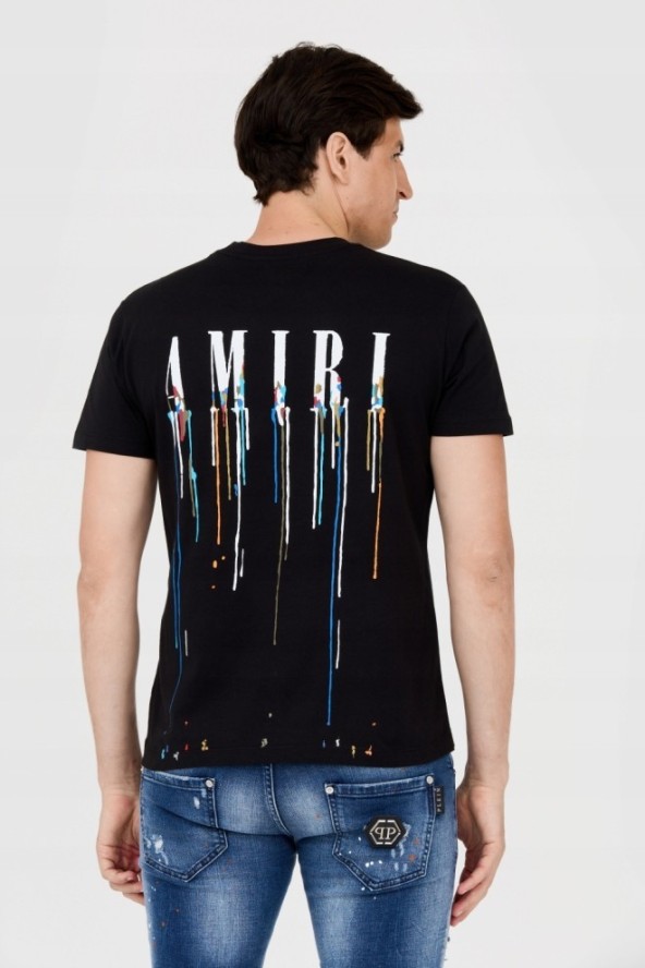 AMIRI T-shirt czarny z efektem kolorowej farby