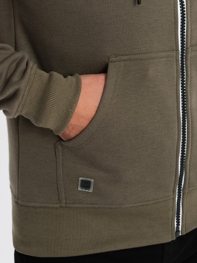 Bluza męska rozpinana z kapturem BASIC - ciemnooliwkowa V11 OM-SSBZ-0118 - XXL