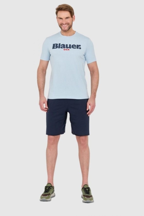 BLAUER Błękitny męski t-shirt z dużym logo