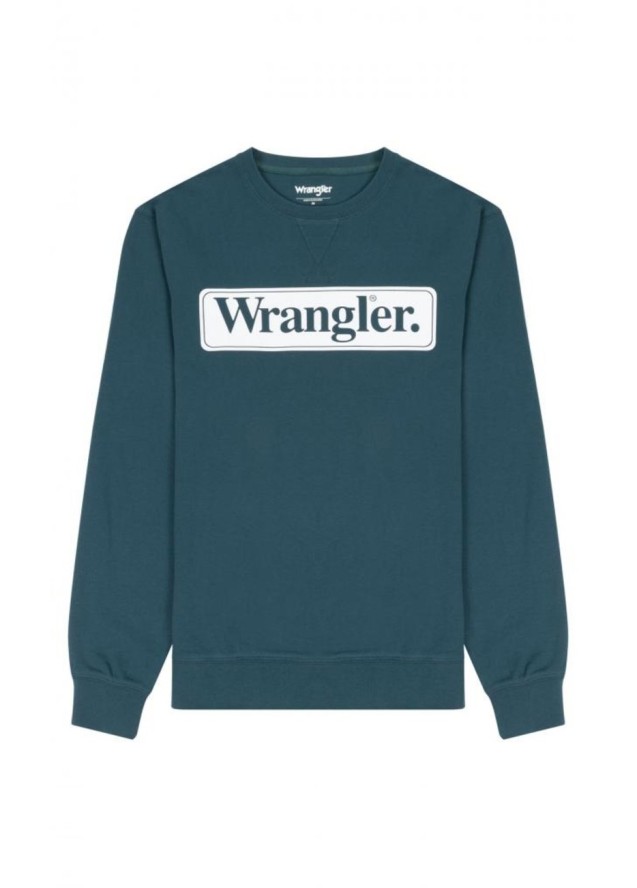 WRANGELR SEASONAL CREW MĘSKA BLUZA NIEROZPINANA LOGO DEEP TEAL GREEN 112341199