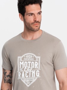 T-shirt męski z nadrukiem w stylu motocyklowym – popielaty V3 OM-TSPT-0125 - XXL
