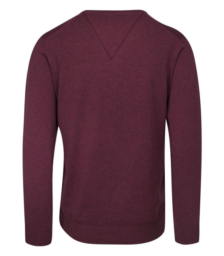 Sweter Burgundowy, Bordowy Melanżowy w Serek (V-neck), Klasyczny, Męski, Elegancki -Adriano Guinari