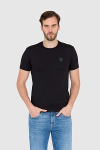 EA7 Czarna koszulka męska z naszywką z logo