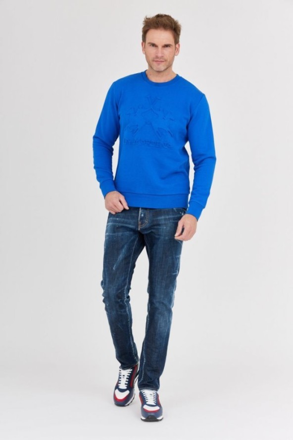 LA MARTINA Niebieska bluza męska z tłoczonym logo