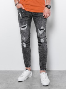 Spodnie męskie jeansowe z dziurami SLIM FIT - szare V2 P1065 - XXL