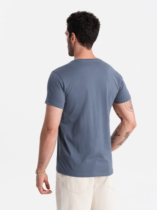 T-shirt męski klasyczny bawełniany BASIC - ciemnoniebieski V18 OM-TSBS-0146 - XXL