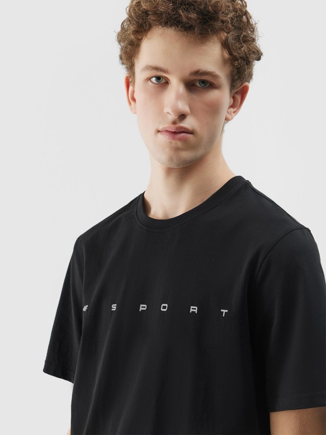 T-shirt regular z bawełny organicznej z nadrukiem męski - czarny
