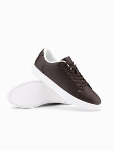 Męskie klasyczne buty sneakersy z wysoką podeszwą – ciemnobrązowe V2 OM-FOCS-0165 - 46