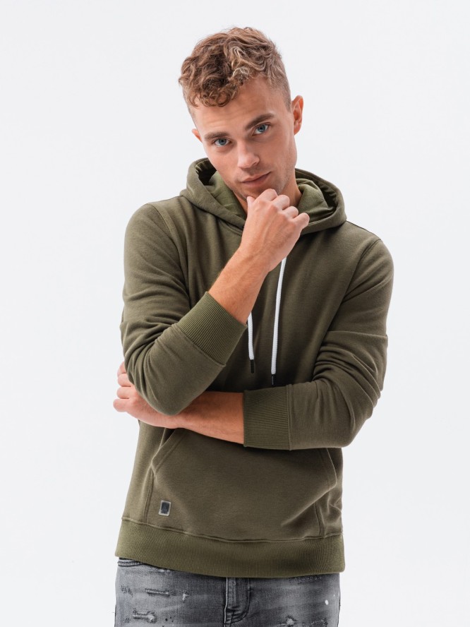 Bluza męska z kapturem BASIC - oliwkowa V13 OM-SSBN-0120 - XXL