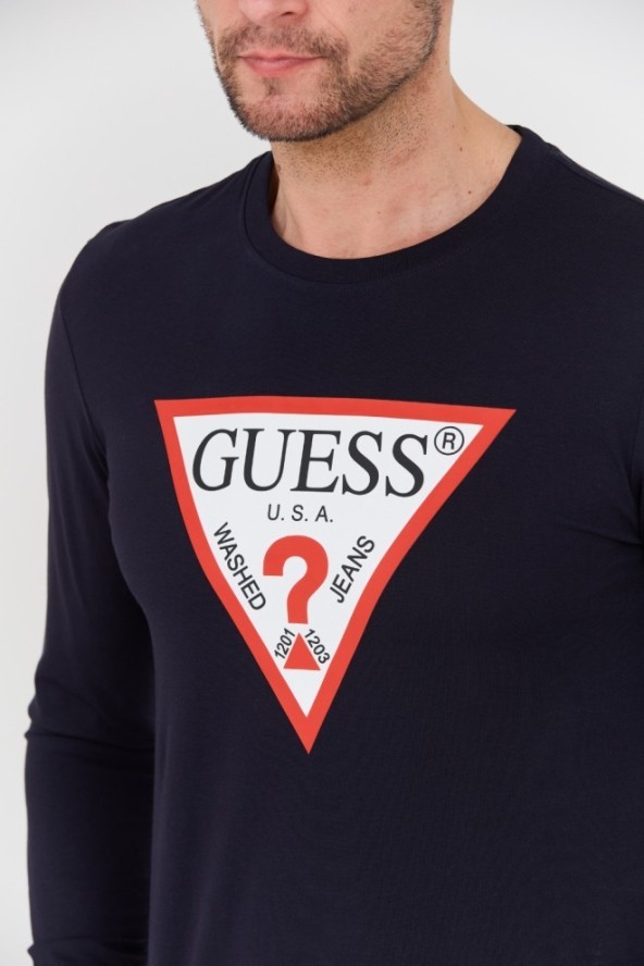 GUESS Granatowy longslevee Original Logo Tee