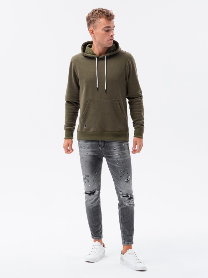 Bluza męska z kapturem BASIC - oliwkowa V13 OM-SSBN-0120 - XXL