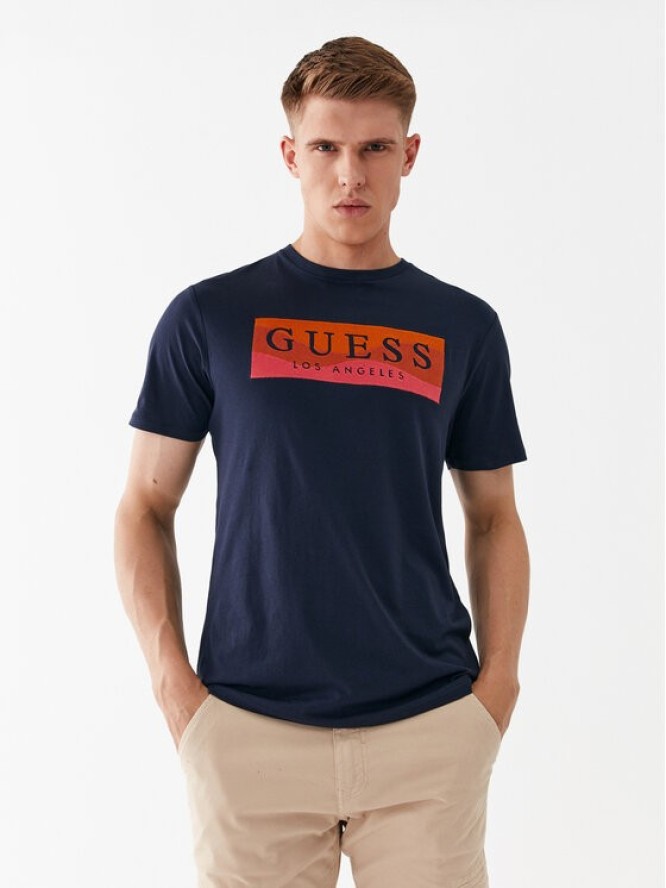 Guess T-Shirt M3YI90 K9RM1 Niebieski Slim Fit