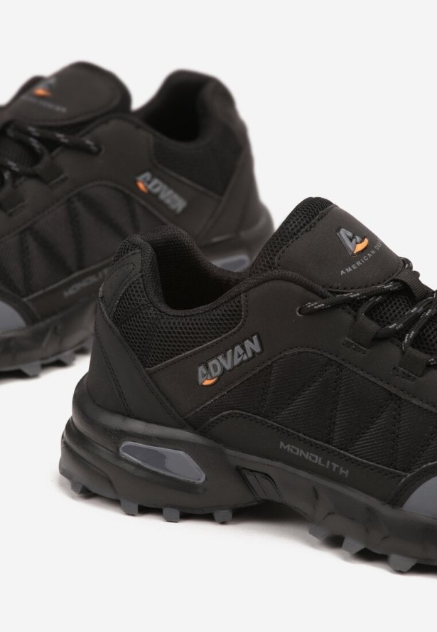 Czarne Sznurowane Buty Sportowe Sneakersy na Płaskiej Podeszwie z Geometrycznym Wzorem Crefoa