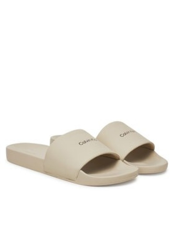 Calvin Klein Klapki Pool Slide W/ Ck Square HM0HM01754 Écru