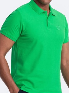 Męska koszulka polo jednokolorowa BASIC z dzianiny pique - neonowa zieleń V25 OM-POBS-0100 - XXL
