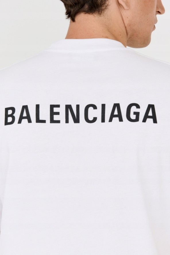BALENCIAGA Biały t-shirt z logo na plecach