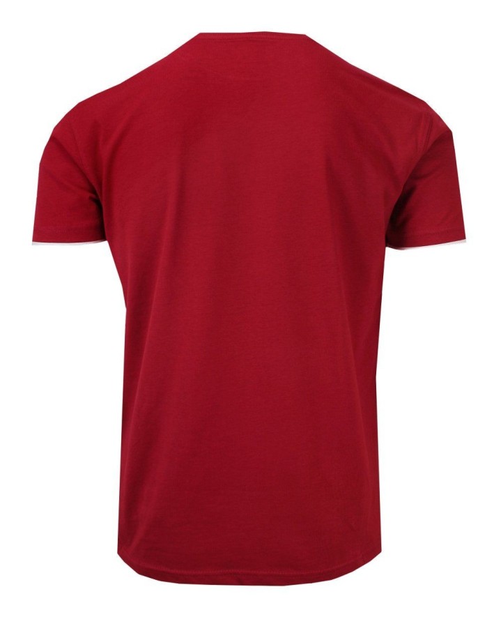 T-shirt Bawełniany, Bordowy, Ciemny Czerwony, Męski z Nadrukiem, Krótki Rękaw, U-neck -PAKO JEANS
