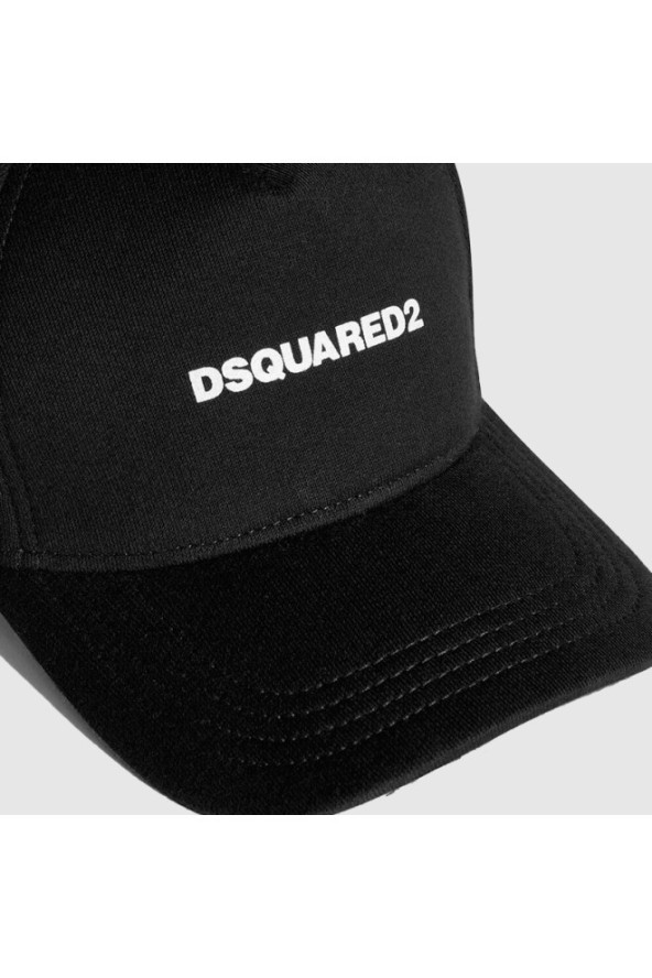 DSQUARED2 Czarna czapka z daszkiem z wprasowanym logo