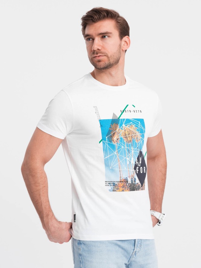 T-shirt męski bawełniany z nadrukiem California - biały V1 OM-TSPT-0128 - XXL