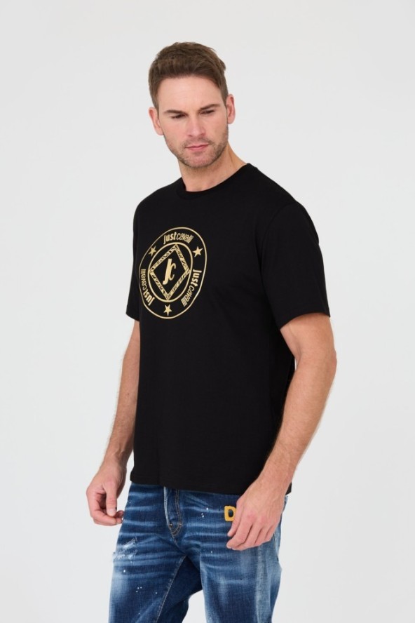 JUST CAVALLI Czarny t-shirt Fiche Gold