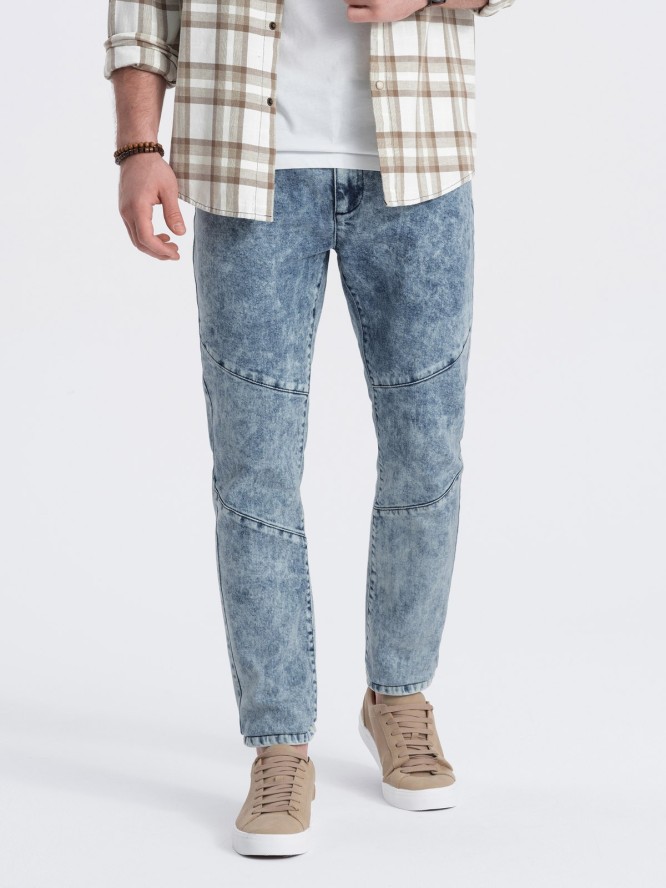 Spodnie męskie jeansowe slim fit z przeszyciem na kolanach - niebieskie V1 OM-PADP-0109 - XXL