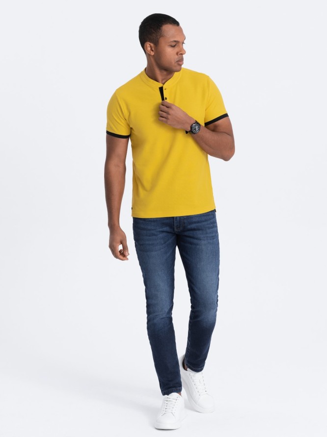 Męska koszulka polo bez kołnierzyka - żółta V9 OM-TSCT-0156 - XXL