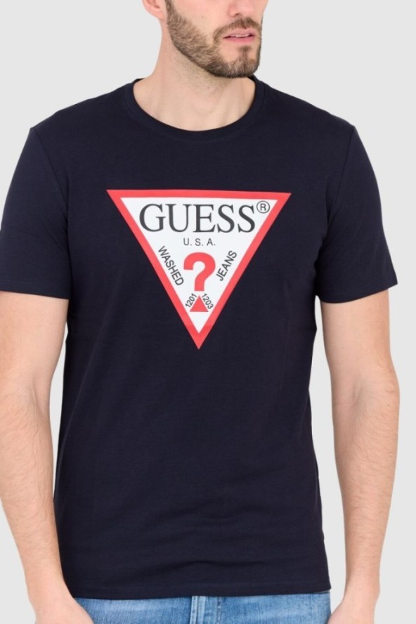 GUESS T-shirt granatowy slim fit