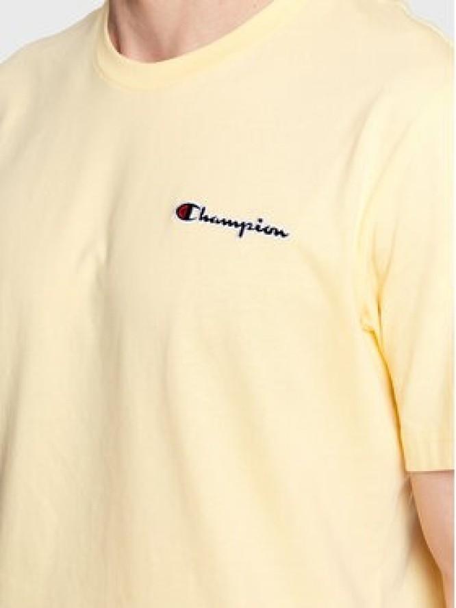 Champion T-Shirt Small Script Logo Embroidery 218006 Żółty Regular Fit