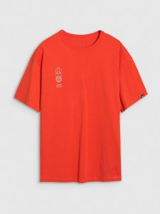 T-shirt oversize gładki męski - pomarańczowy