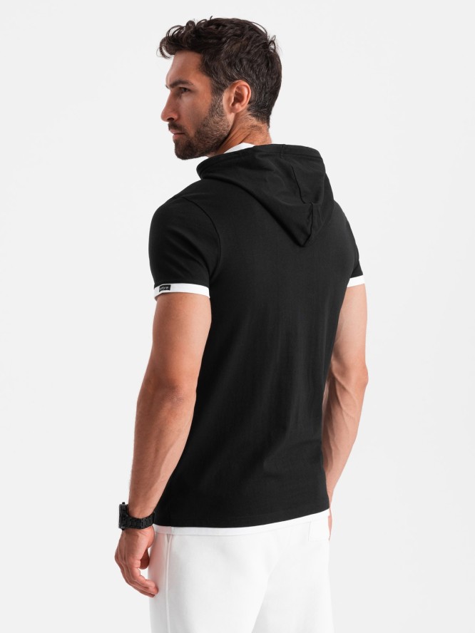 Casualowy męski bawełniany t-shirt z kapturem – czarny V9 OM-TSCT-22SS-001 - XXL