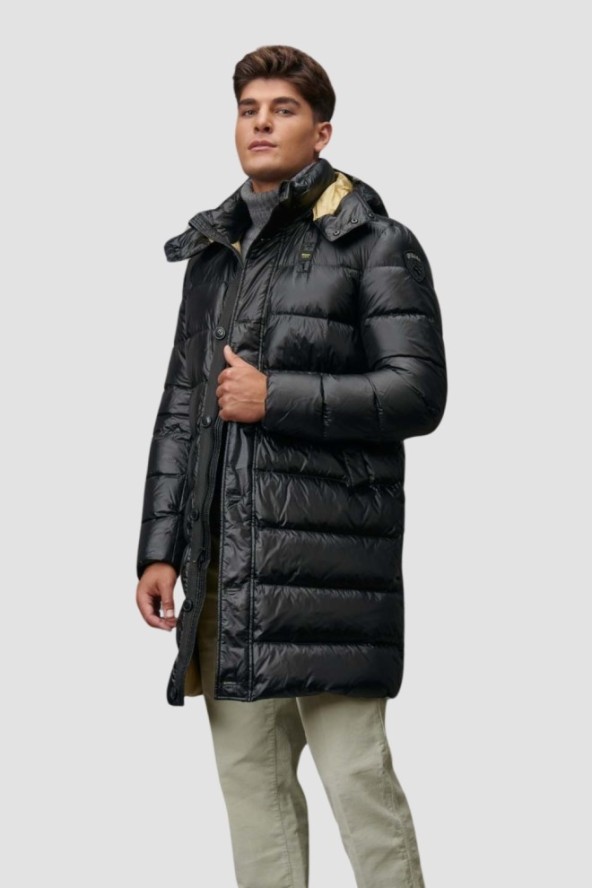 BLAUER Czarna długa kurtka męska Carver Raincoat Long Jackets