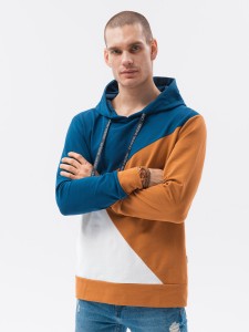 Bluza męska z kapturem - ruda/niebieska B1050 - L