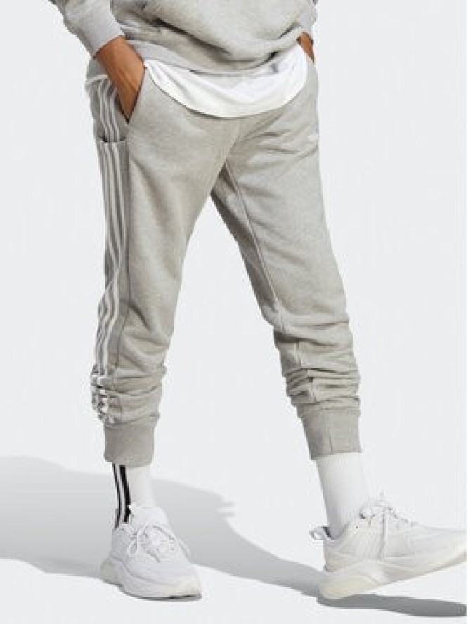 adidas Spodnie dresowe Essentials French Terry Tapered Cuff 3-Stripes Joggers IC9407 Szary Regular Fit