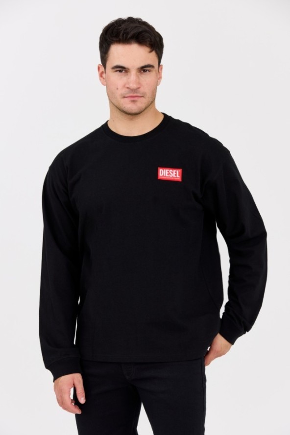 DIESEL Czarny longsleeve męski T-BOXT-LS-LAB z naszywką