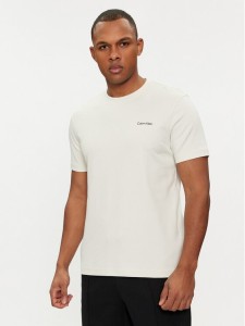 Calvin Klein T-Shirt Micro Logo Interlock K10K109894 Beżowy Regular Fit