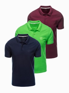Zestaw koszulek męskich polo z dzianiny pique 3-pak - mix V12 Z28 - XXL