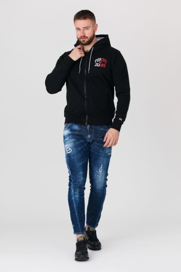 TOMMY JEANS Czarna bluza męska na zamek z dużym logo