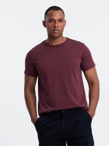 Klasyczny T-shirt męski bawełniany BASIC - bordowy V10 OM-TSBS-0146 - XXL