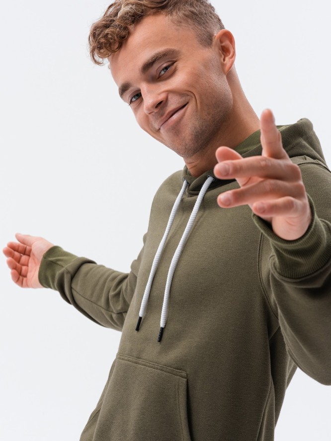 Bluza męska z kapturem BASIC - oliwkowa V13 OM-SSBN-0120 - XXL