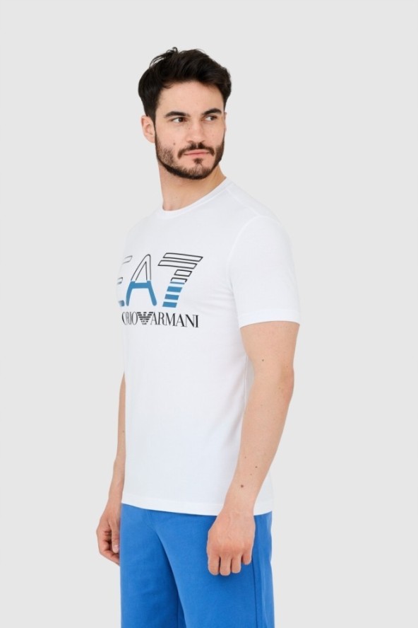 EA7 T-shirt męski biały z dużym czarnym logo