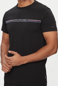 Tommy Hilfiger T-Shirt Stripe Chest MW0MW34428 Czarny Slim Fit