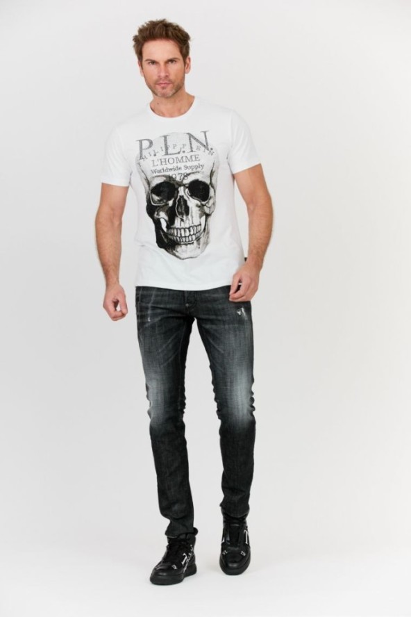 PHILIPP PLEIN Biały t-shirt Platinum cut round neck skull