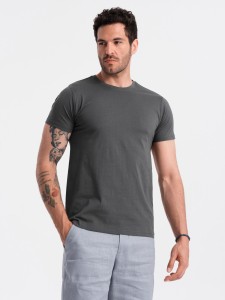 Męski klasyczny bawełniany T-shirt BASIC - grafitowy V15 OM-TSBS-0146 - XXL