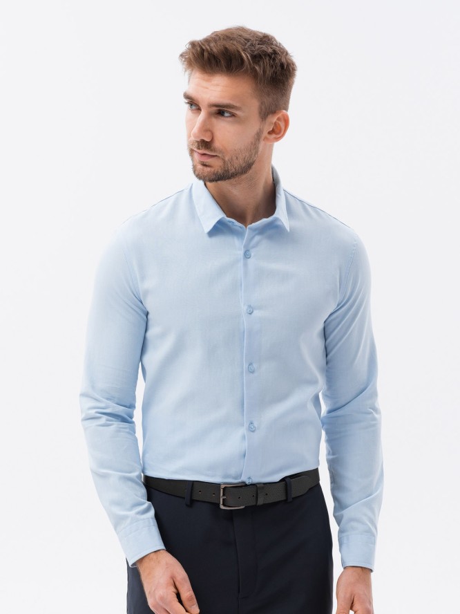 Bawełniana koszula męska z tkaniny w stylu Oxford SLIM FIT - błękitna V8 K642 - L