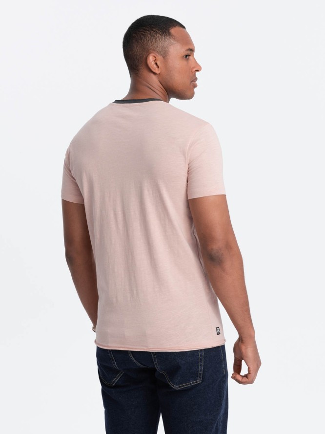 Męski t-shirt z surowym wykończeniem – różowy V5 OM-TSCT-22SS-004 - XXL