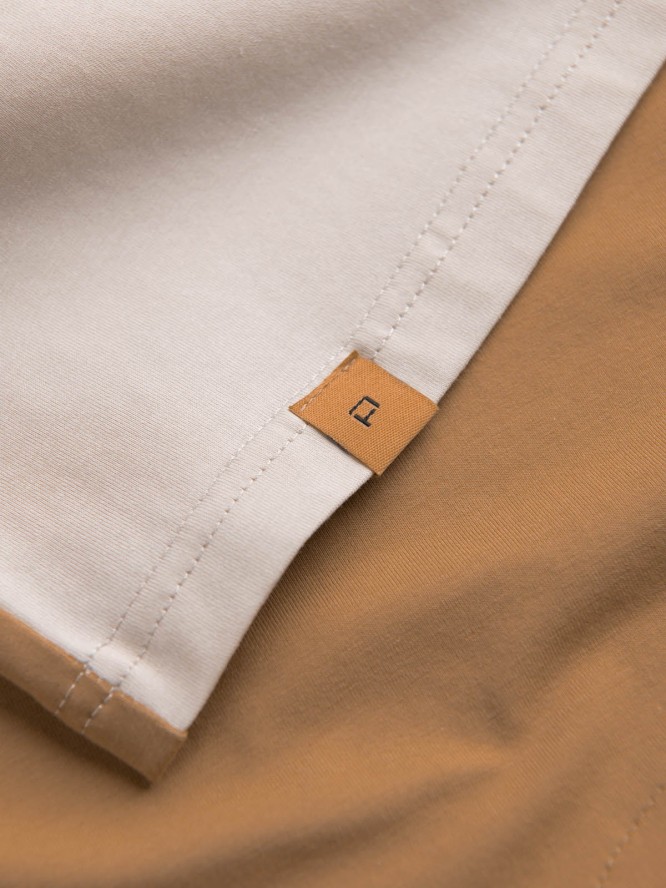 Męski t-shirt z elastanem z kolorowymi rękawami - brązowy V1 OM-TSCT-0176 - XXL