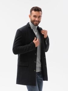 Płaszcz męski klasyczny jednorzędowy - czarny V3 C432 - XL