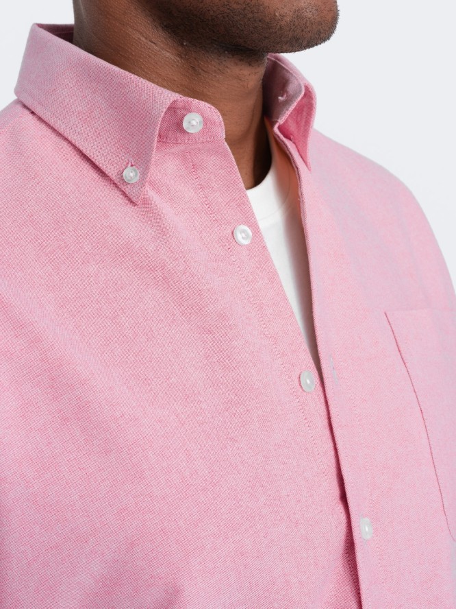 Bawełniana koszula męska typu Oxford z kieszonką REGULAR – różowa V3 OM-SHOS-0108 - XXL