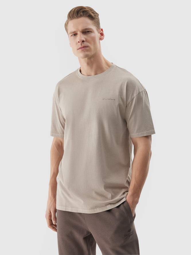 T-shirt oversize gładki męski - beżowy